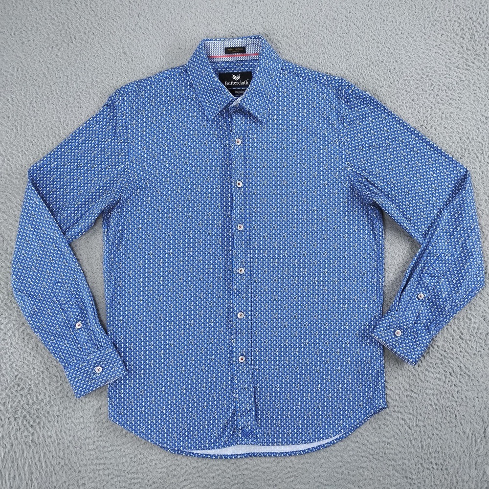 Buttercloth Shirt Mens Medium Blue Geometric Print Robert Herjavec Collection